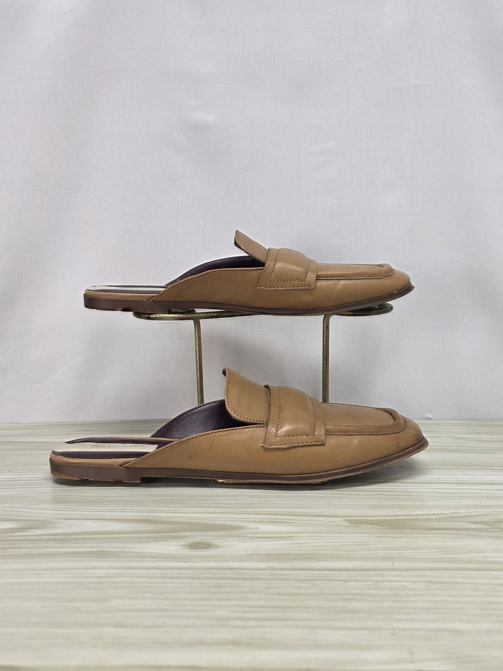 Franco Sarto Tan Leather Backless Penny Mules - Picture 4 of 9